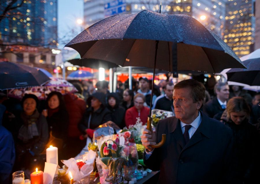 Toronto Mayor John Tory attends a vigil for the victims of the mass killing on April 24, 2018 in Toronto.
