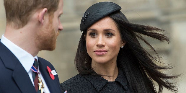 Prince Harry and Meghan Markle attend a service of commemoration and thanksgiving to mark Anzac Day today in Westminster Abbey, London.