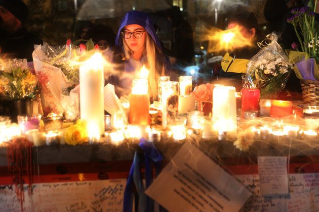 A candle light vigil is held on April 24 at Olive Square near Yonge and Finch Streets for the 10 people that were killed and the 14 injured in the van attack in Toronto.