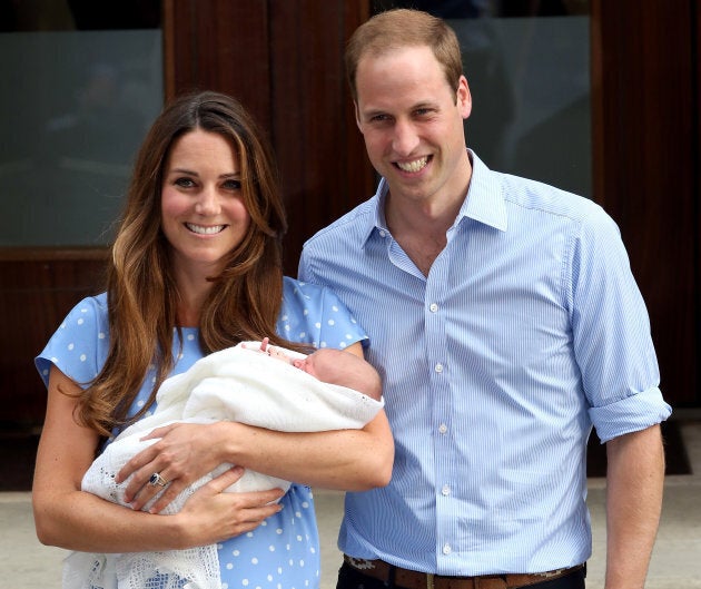 The duke and duchess depart St. Mary's Hospital with their newborn son, Prince George, on July 23, 2013.