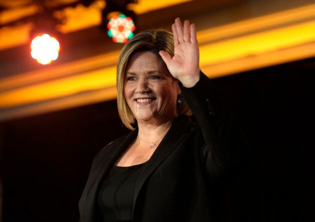 Ontario NDP Leader Andrea Horwath waves to her supporters June 12, 2014.