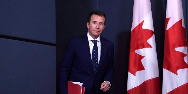 Treasury Board President Scott Brison, acting minister of democratic reform, arrives for a press conference on efforts to modernize Canada's federal elections in Ottawa on April 30, 2018.