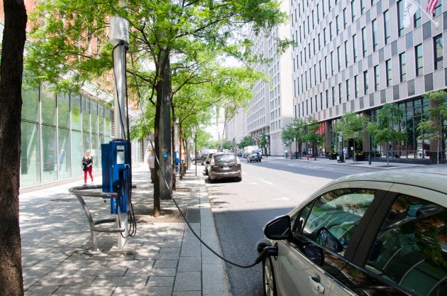 Electric car charging station in Montreal, Que.