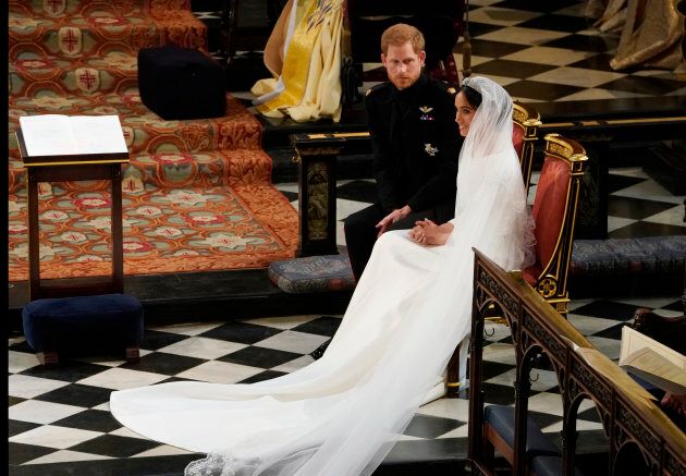 Prince Harry and Meghan Markle in St George's Chapel at Windsor Castle during their wedding service.