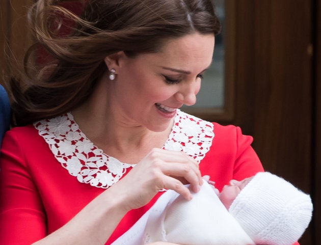 Catherine, Duchess of Cambridge departs the Lindo Wing with her newborn son, Prince Louis at St Mary's Hospital on April 23, 2018 in London, England.