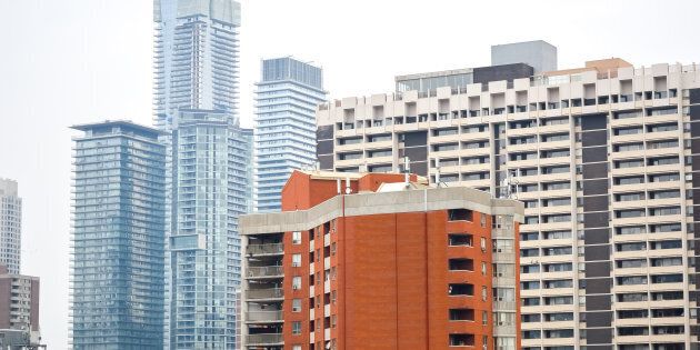 Condo and apartment buildings in downtown Toronto. A new index of rental housing costs shows rental housing affordability problems extend well beyond Canada's major cities.