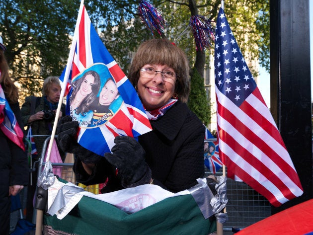 Donna Werner poses for a portrait in front of Westminster Abbey in advance of the royal wedding on April 27, 2011.