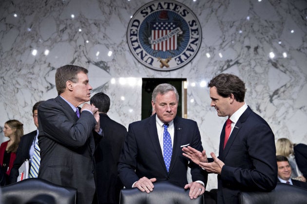 Senator Richard Burr, a Republican from North Carolina and chairman of the Senate Intelligence Committee, center, and ranking member Senator Mark Warner, a Democrat from Virginia, left, arrive to a confirmation hearing for Gina Haspel, director of the Central Intelligence Agency (CIA) nominee for President Donald Trump.