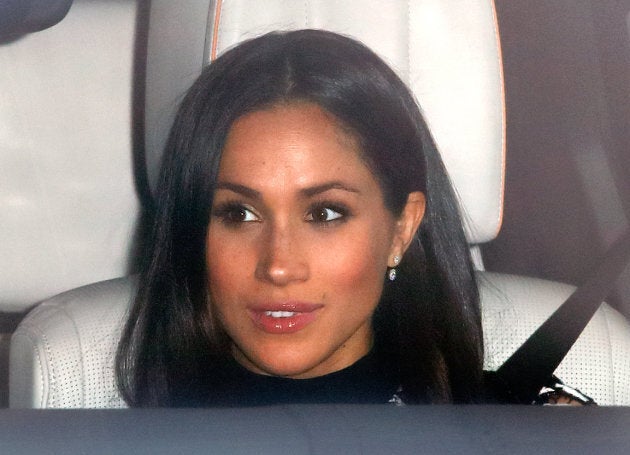 Meghan Markle wears Birks earrings on her way to a Christmas lunch for members of the Royal Family hosted by Queen Elizabeth II at Buckingham Palace on Dec. 20, 2017.