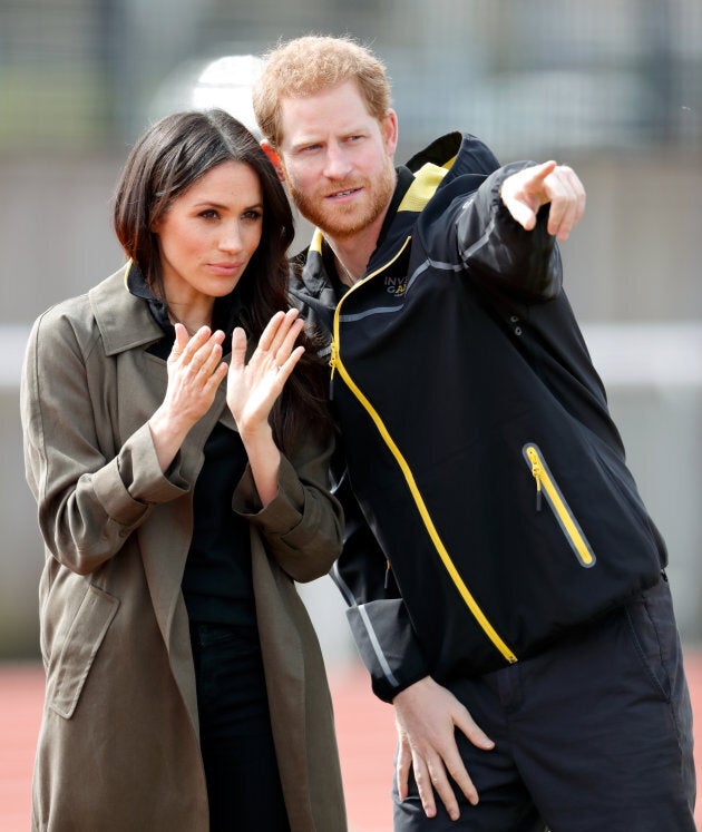 Meghan Markle in an Aritzia trench coat at the U.K. Team Trials for the Invictus Games Sydney 2018 on April 6, 2018 in Bath, England.