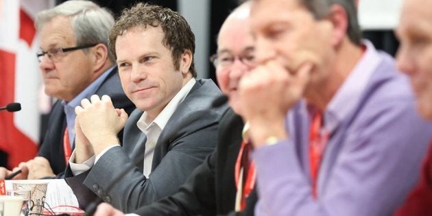 Liberal MP Scott Simms is seated with his colleagues in this photo from 2015.