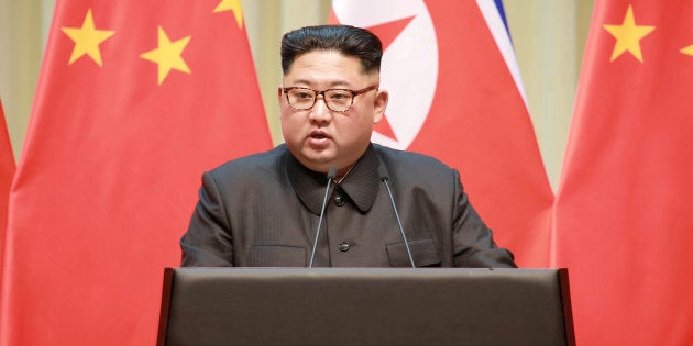 North Korean leader Kim Jong Un makes a speech during a visit to Dalian, China in this undated photo released on May 9, 2018 by North Korea's Korean Central News Agency (KCNA).
