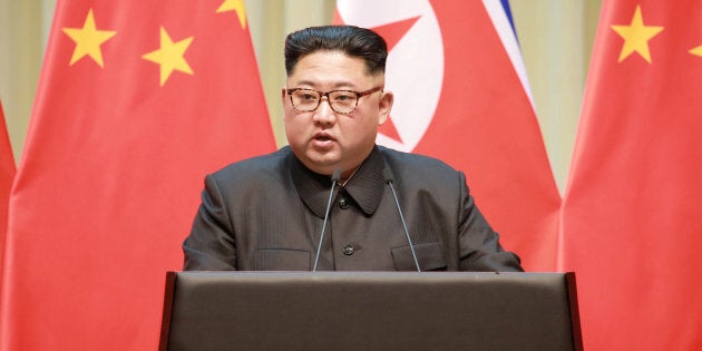 North Korean leader Kim Jong Un makes a speech during a visit to Dalian, China in this undated photo released on May 9, 2018 by North Korea's Korean Central News Agency (KCNA).