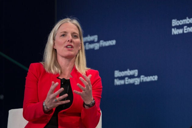 Catherine McKenna, minister of environment and climate change for Canada, speaks on a panel during the BNEF Future of Energy Summit in New York, U.S. on Monday, April 9, 2018.
