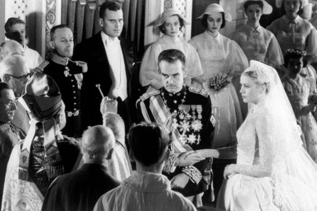 Prince Rainier of Monaco and actress Grace Kelly at their wedding.