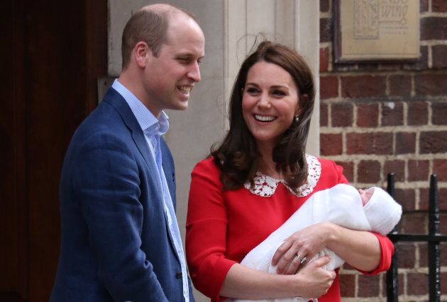 William, Kate and little Louis outside the Lindo Wing at St Mary's Hospital in central London, mere hours after he was born, on April 23, 2018.