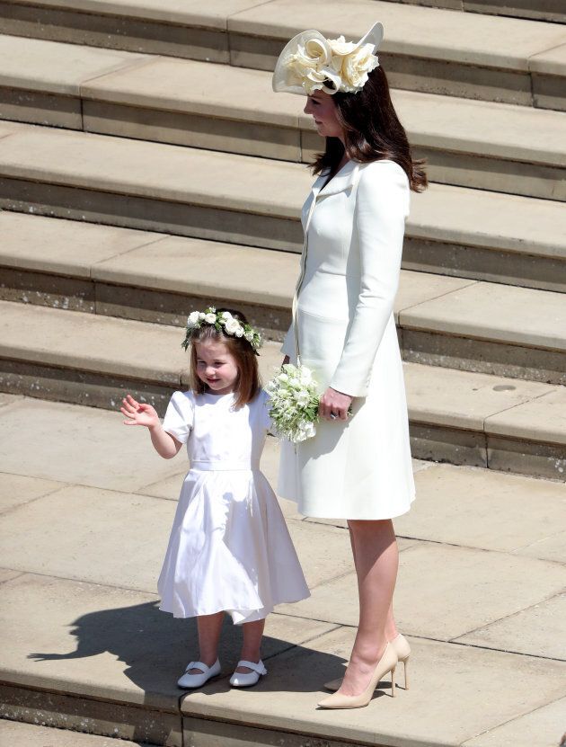 Duchess of Cambridge and Princess Charlotte after the wedding of Prince Harry and Meghan Markle at Windsor Castle.
