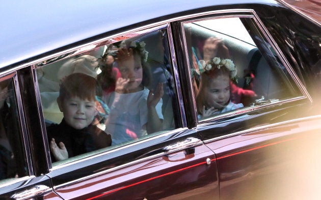 Princess Charlotte (right) arrives for the wedding.