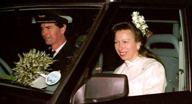 Commander Tim Laurence and Princess Anne are seen in their car after their wedding at Crathie Church, Dec. 12, 1992. in Scotland.