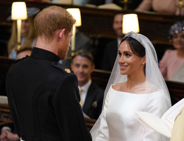 Prince Harry and Meghan Markle during their wedding service.