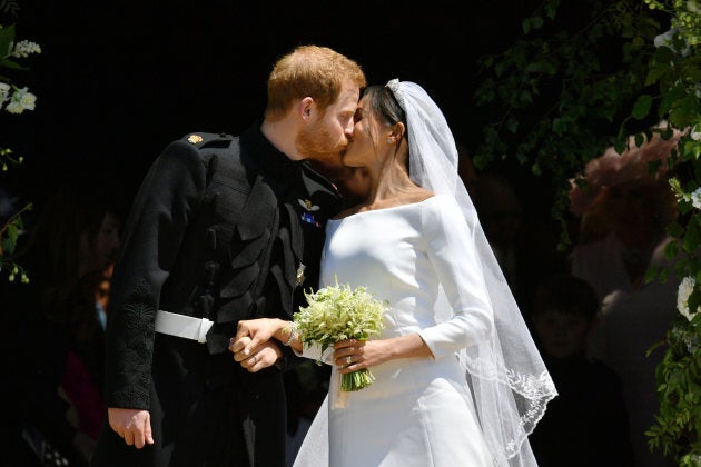 Prince Harry and Meghan Markle leave St. George's Chapel on May 19, 2018.