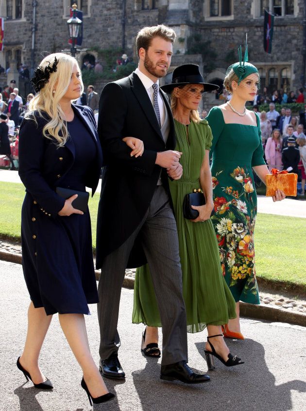 Eliza Spencer, Louis Spencer, Victoria Aitken and Kitty Spencer arrive for the wedding ceremony of Prince Harry and Meghan Markle at St George's Chapel, Windsor Castle on May 19.