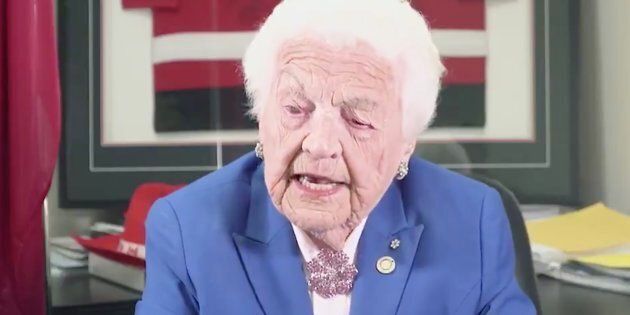 Former Mississauga mayor Hazel McCallion is shown in a video released by Ontario Progressive Conservatives on May 24, 2018.