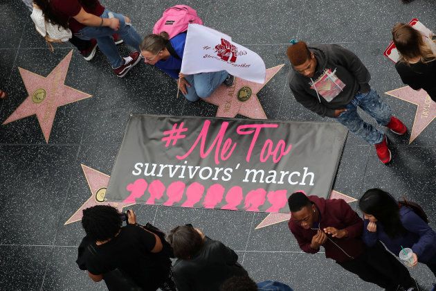 Women take part in a #MeToo protest march for survivors of sexual assault and their supporters in Hollywood on Nov. 12, 2017.
