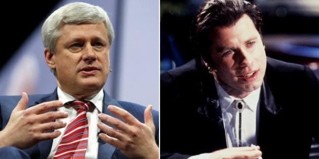 Former Canadian Prime Minister Stephen Harper at the American Israel Public Affairs Committee policy conference in Washington, March 26, 2017; Actor John Travolta in