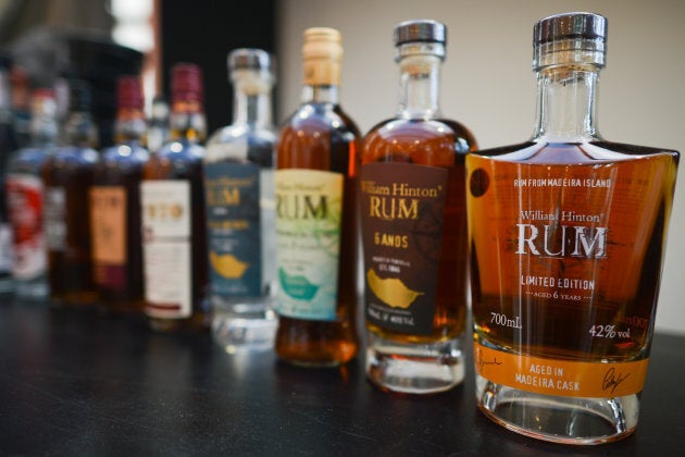 Rum on display in Funchal, Madeira Island, Portugal on April 21, 2018.