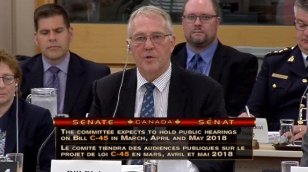 Bill Blair, parliamentary secretary to the minister of justice and to the minister of health, appears at the Senate's standing committee on social affairs, science, and technology on May 28, 2018 to answer questions about Bill C-45.