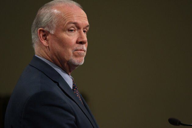B.C. Premier John Horgan provides an update following the decision from the federal government's plan to buy the Trans Mountain Pipeline from Kinder Morgan during an a press conference in the press theatre at Legislature in Victoria, B.C. on May 29, 2018.