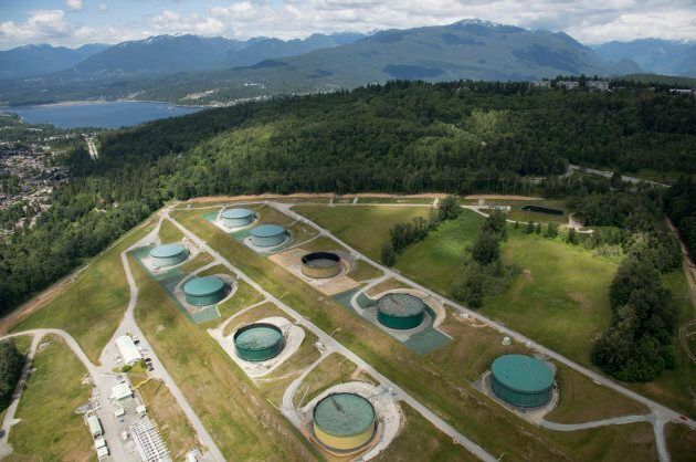 A aerial view of Kinder Morgan's Trans Mountain tank farm is pictured in Burnaby, B.C., is shown on May 29, 2018.