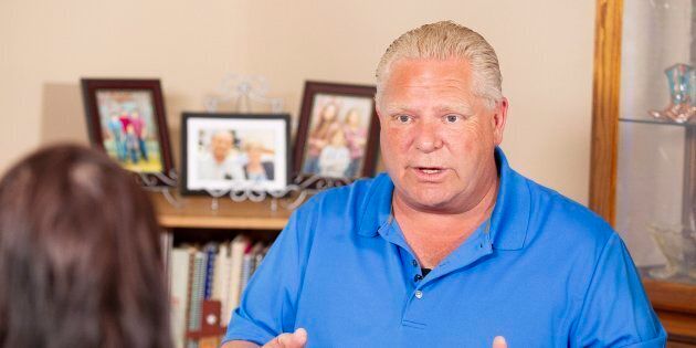Ontario Progressive Conservative leader Doug Ford speaks during a campaign stop in the kitchen of Bill and Linda Reid in Reeces Corners, Ont. on, May 30, 2018.