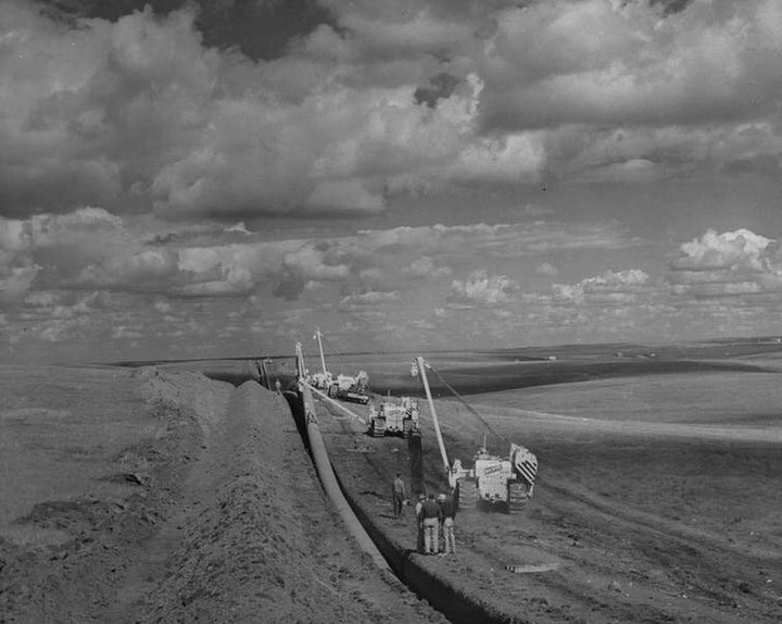 A photo from 1957 showing the construction of the TransCanada pipeline.