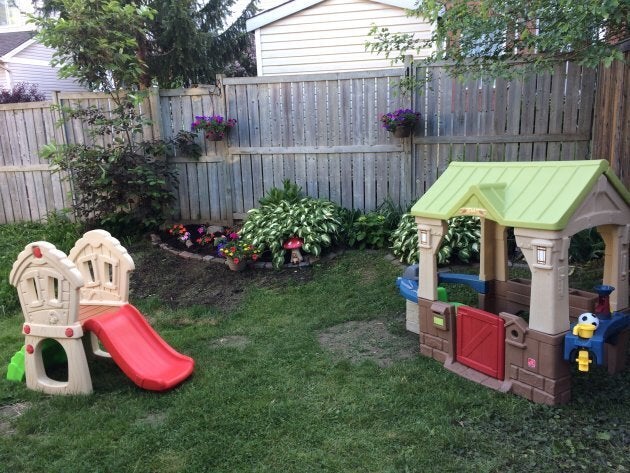 The author's backyard, which barely looks like a children's park at all.