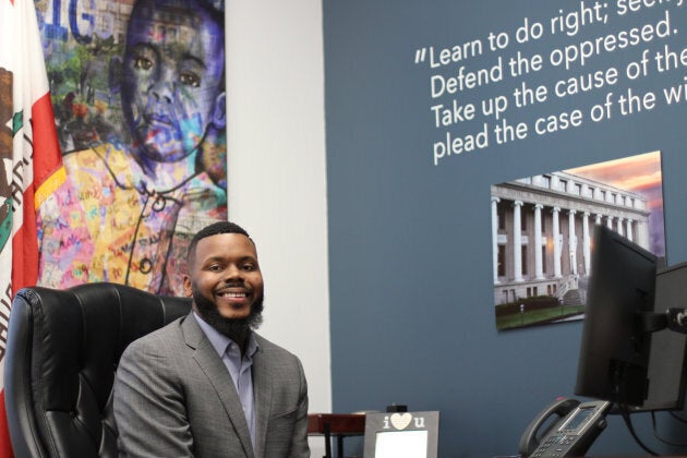 Michael Tubbs, the 27-year-old mayor of Stockton, sits in his office at Stockton City Hall in Stockton, Calif. on April 24, 2018.