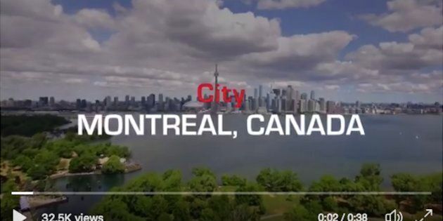 This Ferrari ad shows the Toronto skyline promoting the Canadian Grand Prix, a decades-old sporting event held in Montreal.