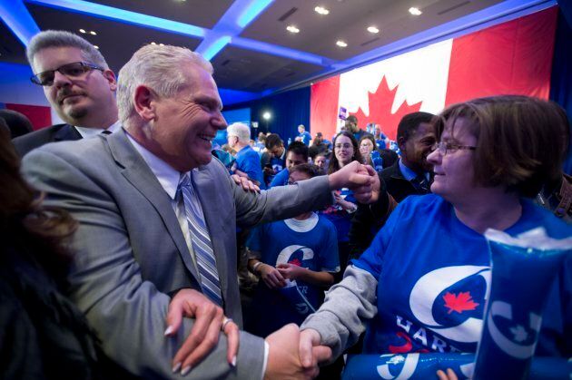 Doug Ford, greets Conservative Party supporters at a rally after listening to Conservative Leader Stephen Harper in Toronto on Oct. 17, 2015.