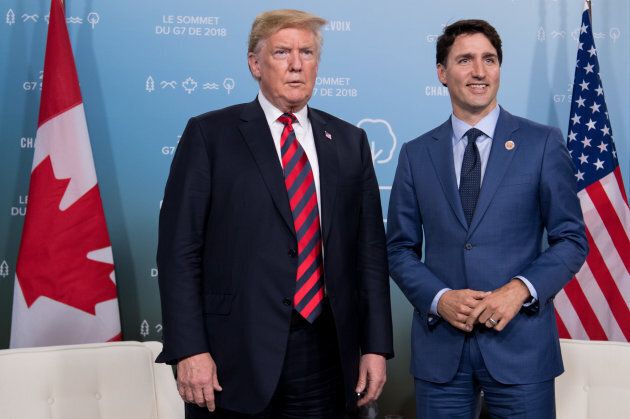 U.S. President Donald Trump and Prime Minister Justin Trudeau hold a meeting on the sidelines of the G7 Summit in La Malbaie, Que.