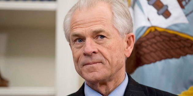 National Trade Council adviser Peter Navarro appears before President Donald Trump arrives to sign executive orders regarding trade in the Oval Office at the White House on March 31, 2017.