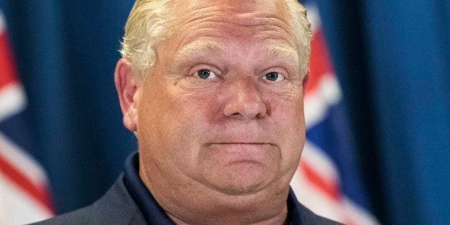 Progressive Conservative party leader Doug Ford speaks to the media during a campaign stop in Kingston, Ont., on Sunday, June 3, 2018.