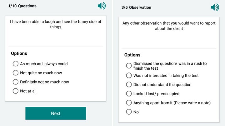 Sample questions from a smartphone app that community health workers are using to screen for postpartum depression in rural areas of India.