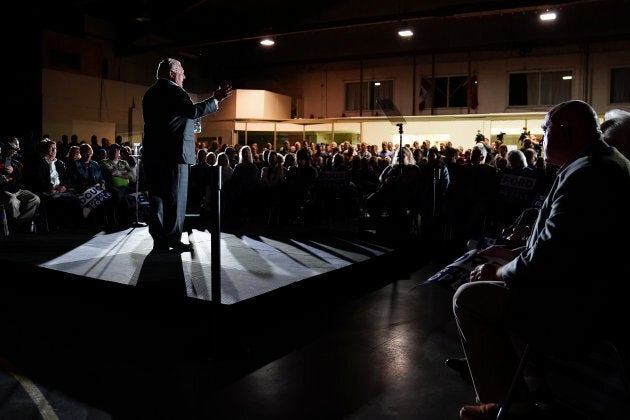 Progressive Conservative leader Doug Ford attends a campaign event one day before the provincial election in Caledonia, Ontario, on June 6, 2018.