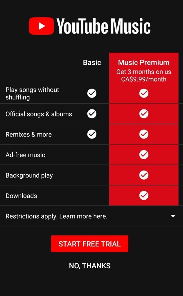 The company is offering a three-month free trial of YouTube Music Premium.