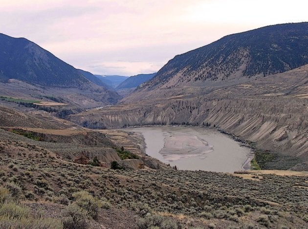 The view from the road leading into High Bar First Nation's reserve shows the steep cliffs that are part of what makes this land unliveable, according to the British Columbia government.