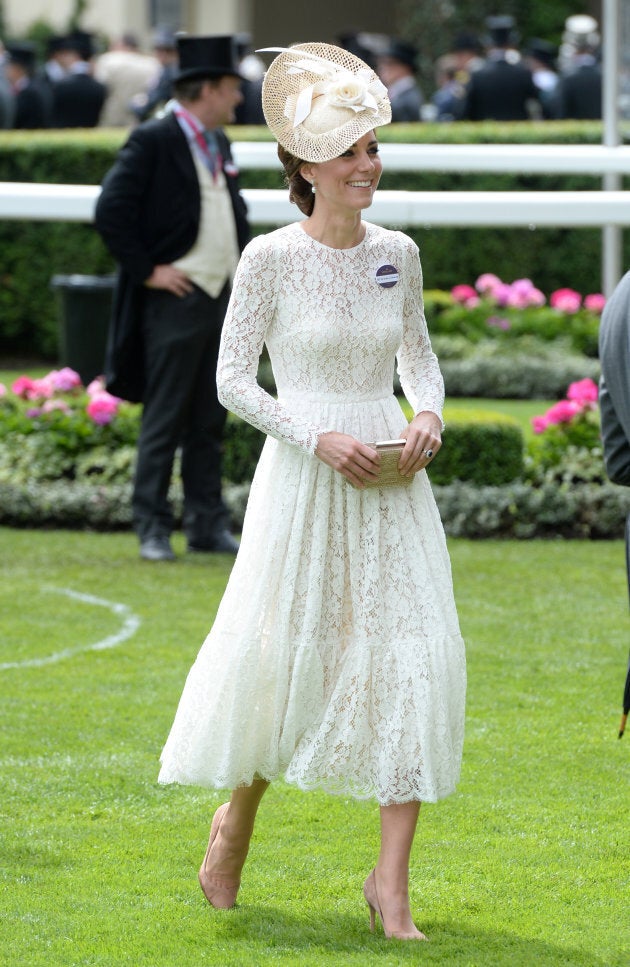 The Duchess of Cambridge on day two of the 2016 Royal Ascot wearing a lace dress by Dolce & Gabbana.