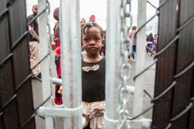 Asylum seekers at the Canada/United States border waiting to submit their refugee claim in Blackpool, Quebec, on Aug. 5, 2017.