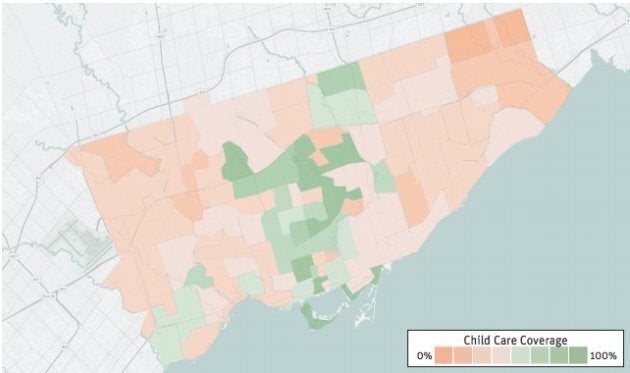 "Daycare deserts" mapped in the Greater Toronto Area.