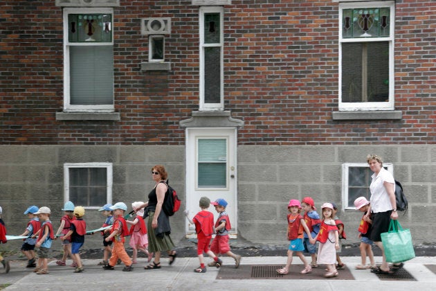 File photo of daycare students on field trip on rue de Brebeuf in Montreal.